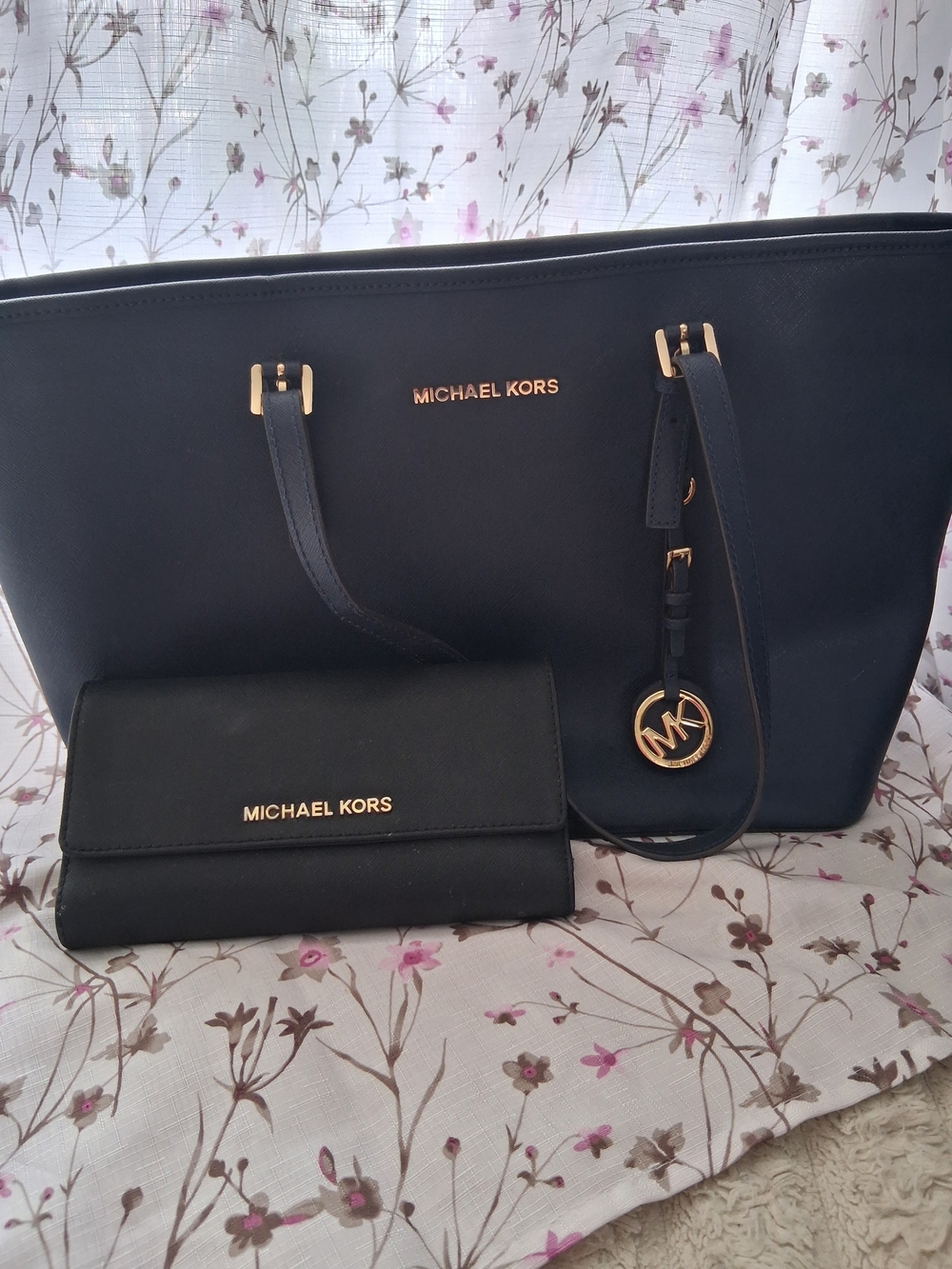 Michael Kors Navy Blue Saffiano Tote with Matching Wallet